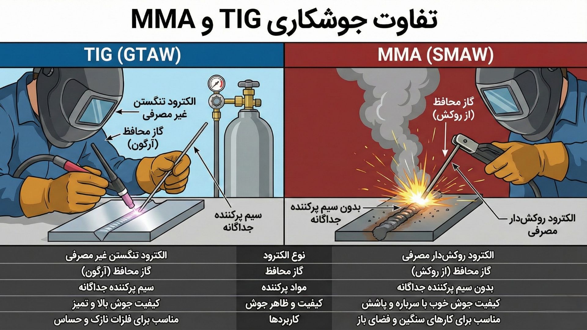تفاوت جوشکاری TIG و MMA